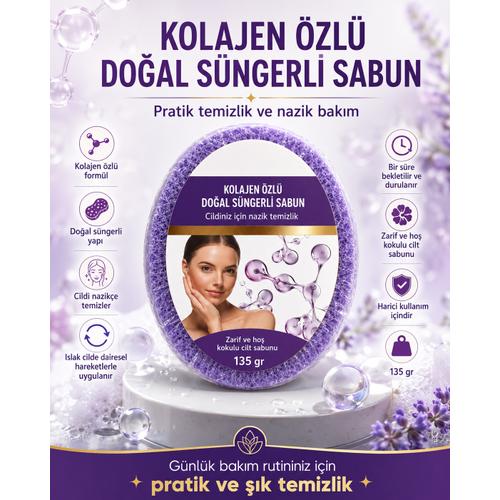 Kolajen �zl� Do�al S�ngerli Sabun 135 gr El Y�z ve V�cut Temizli�i ��in Pratik Bak�m Sabunu