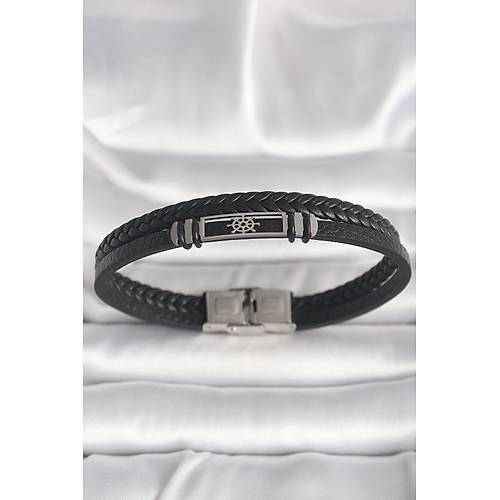 316L �elik G�m�� Renk Gemi D�meni Fig�r Siyah Burgu Deri Kordon Model Erkek Bileklik