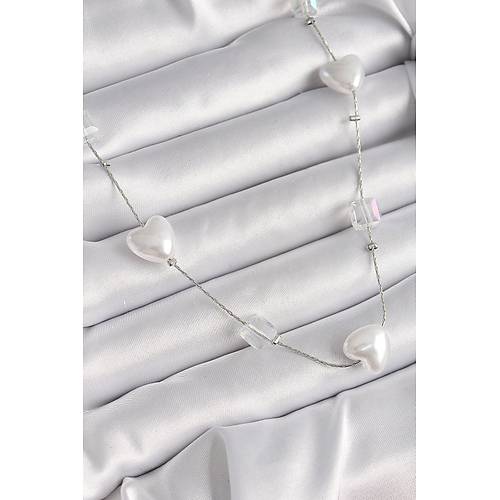 Pirin� G�m�� Renk Beyaz �nci Kalp Model Kad�n Kolye