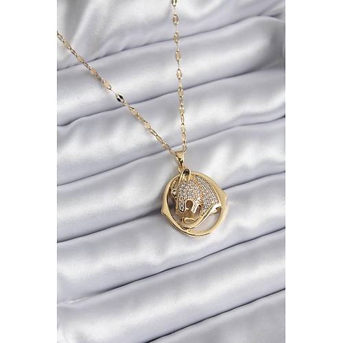 316L �elik Gold Renk Zirkon Ta�l� Jaguar Model Kad�n Kolye