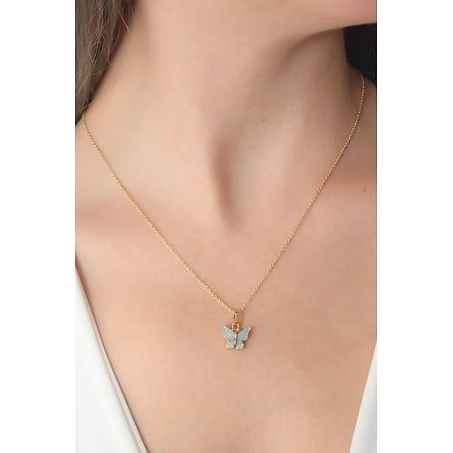 Gold Renk Su Ye�ili Kelebek Fig�r Kad�n Kolye