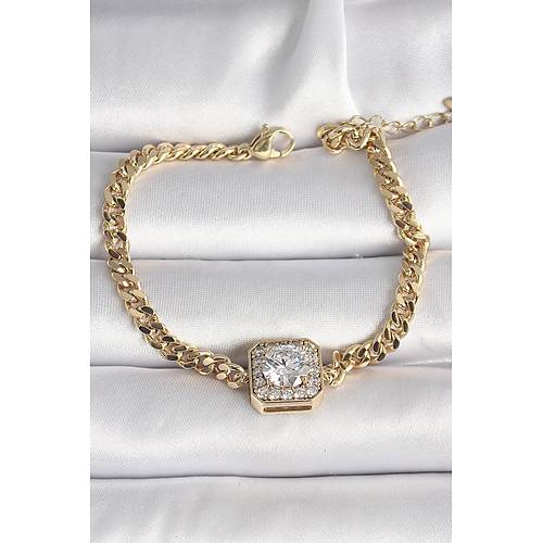 Pirin� Gold Renk Kare Zirkon Ta�l� Xuping Exclusive VIP Seri Kad�n Bileklik