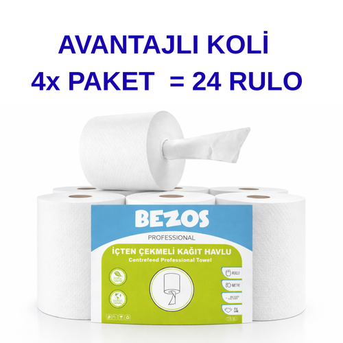 Bezos Professional ��ten �ekmeli Ka��t Havlu 4 Koli | 24 Rulo | End�striyel Kullan�m