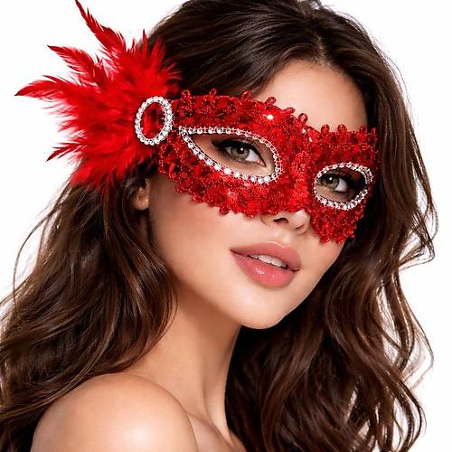 K�rm�z� Ta�l� Venedik Parti Maskesi � T�yl� Payetli