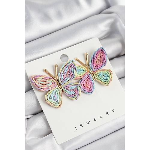 Pirin� Rainbow Kelebek Model Gold Renk Kad�n Has�r K�pe