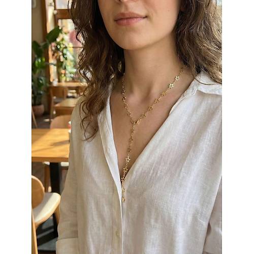 Pirin� Gold Renk Y�ld�zl� Kad�n Y Kolye