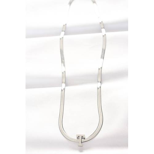 316L �elik T Harfli Silver Renk �talyan Zincirli Kolye