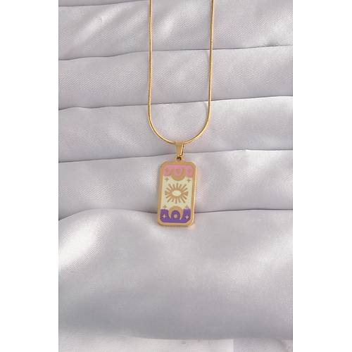 316L �elik Gold Renk Kar���k Mineli Ay Fig�r Tarot Kolye