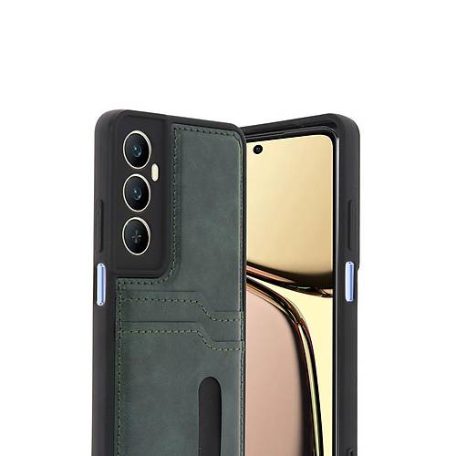 Realme C65 Sara Kartvizitli Deri K�l�f - Ye�il