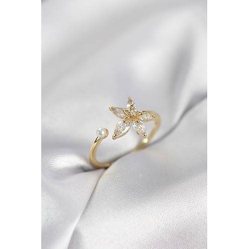 Lotus Model Zirkon Ta�l� Gold Renk Kad�n Y�z�k