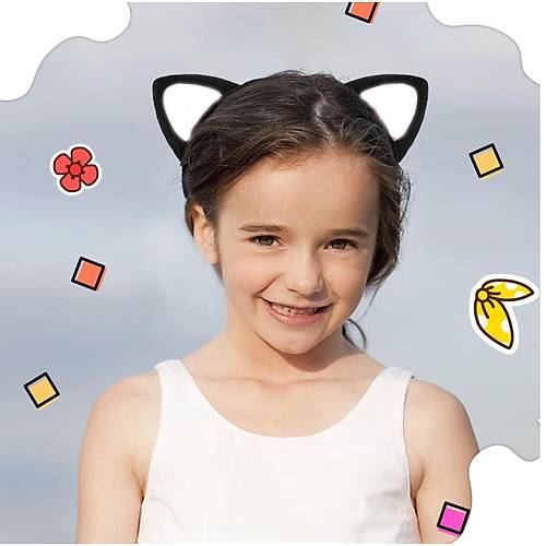 Kedi Kulak Ta� Siyah ��i Beyaz Renk Pofuduk 15X17 cm