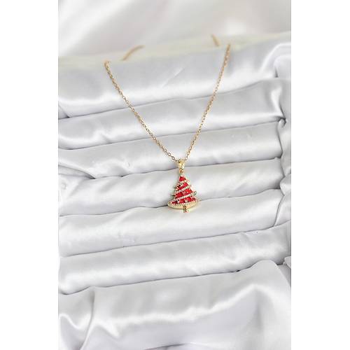 316L �elik Zincir Gold Renk K�rm�z� �am A�ac� Model Y�lba�� Temal� Kad�n Kolye