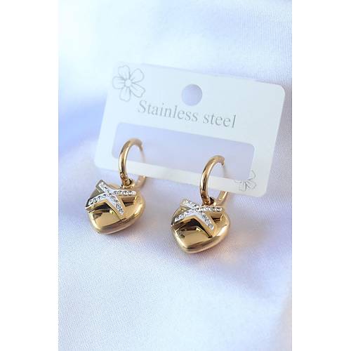 316L �elik Gold Renk Zirkon Ta� Detay Kalp Model Kad�n K�pe