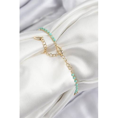 Pirin� Zirkon Ta�l� Mavi Boncuklu Model Gold Renk Kad�n Bileklik
