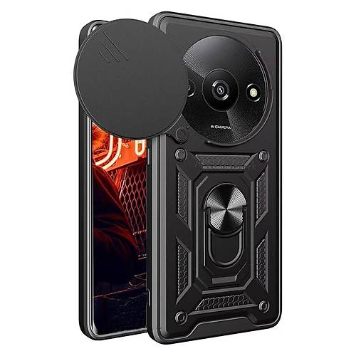 Redmi A3 4G K�l�f Pars Lens Y�z�kl� Silikon - Siyah