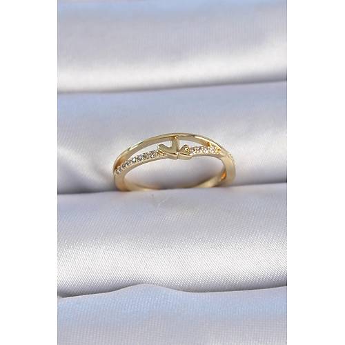 Pirin� Gold Renk Zirkon Ta�l� Kalp Model Kad�n Y�z�k