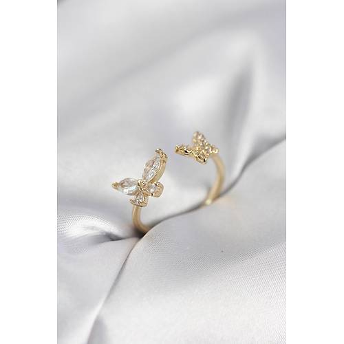Kelebek Model Zirkon Ta�l� Gold Renk Kad�n Y�z�k