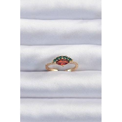 Pirin� Alt�n Renk Renkli Zirkon Ta�l� Ayarlanabilir Karpuz Model Y�z�k