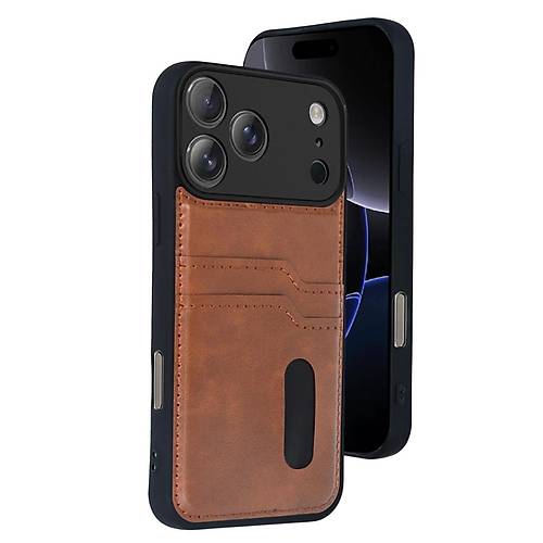 iPhone 17 Pro Sara Kartvizitli Deri K�l�f - Taba