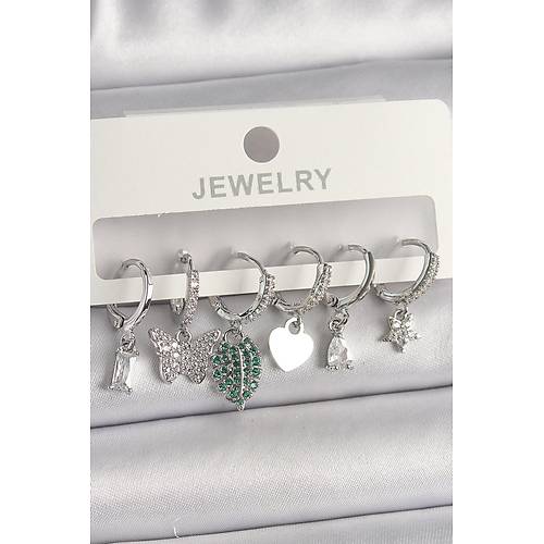 Pirin� G�m�� Renk Zirkon Ta�l� �oklu Fig�r Kad�n K�pe Seti