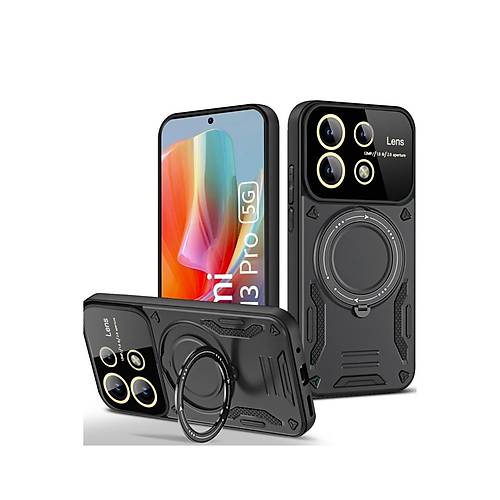 Redmi Note 13 Pro 4G K�l�f Joy Lens Standl� Kapak - Siyah