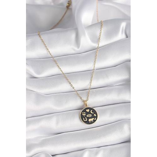 316L �elik Gold Renk Siyah �ans Kolyesi