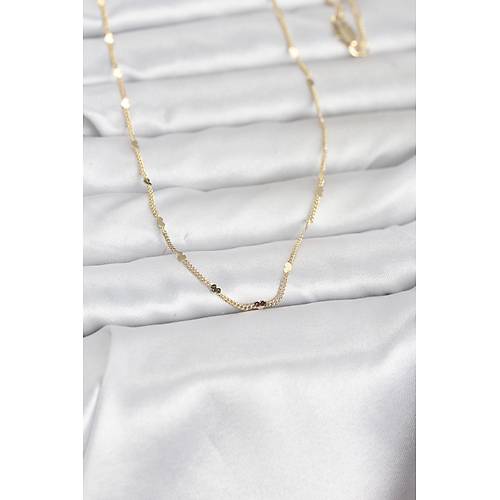 CM 14K Gold Renk Ezme Kalp Detayl� 60 cm Zincir Kad�n Kolye