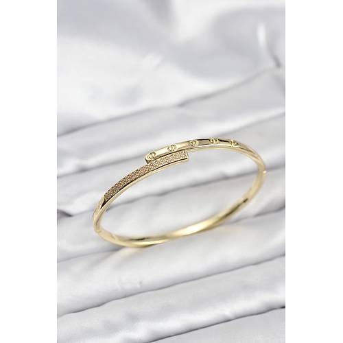Pirin� Gold Renk Zirkon Ta�l� Kad�n Kelep�e Bileklik