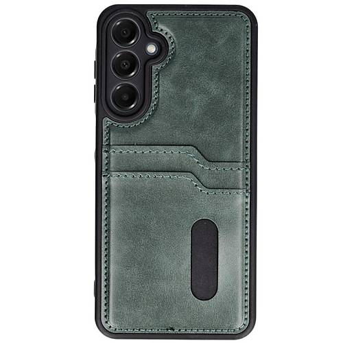 Galaxy A16 5G K�l�f Sara Kartvizitli Deri K�l�f - Koyu Ye�il
