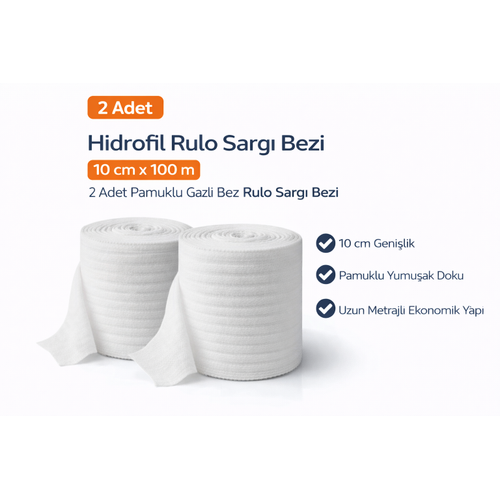 Hidrofil Rulo Sarg� Bezi 10 cm x 100 m 2 Adet Pamuklu Gazl� Bez Rulo Sarg� Bezi