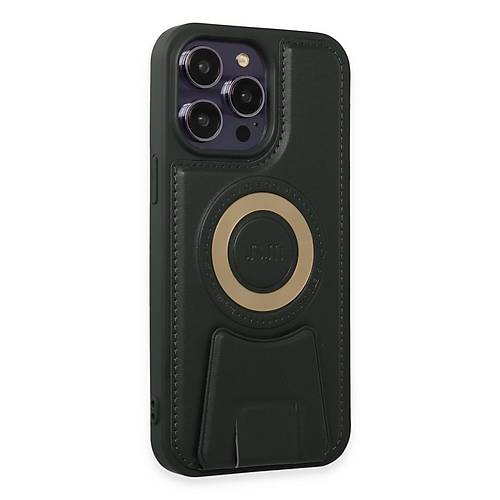 iPhone 14 Pro K�l�f Merk�r Magneticsafe Standl� Kapak - Koyu Ye�il