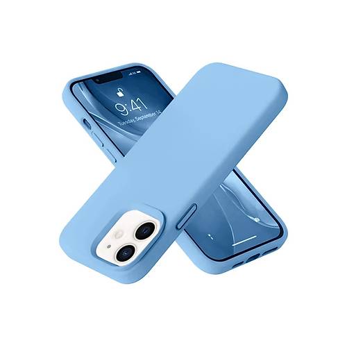 iPhone 12 K�l�f Nano i�i Kadife Silikon - Mavi