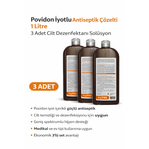 Povidon �yotlu Baticonal Antiseptik ��zelti 1 Litre x 3 Adet Cilt Dezenfektan� Sol�syon