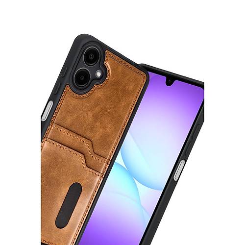 Galaxy A07 4G Sara Kartvizitli Deri K�l�f - Taba