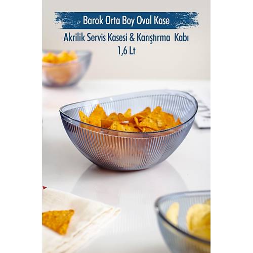 Akrilik Barok Lacivert Orta Boy Oval Meyve & Salata Kasesi & Kar��t�rma Kab� / 1,6 Lt (CAM DE��LD�R)