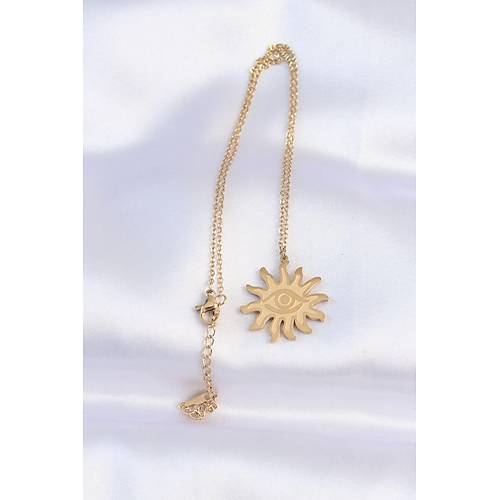 316L �elik Zincir Gold Renk G�z G�ne�i Tasar�ml� Kolye