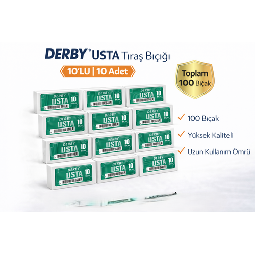 Derby Usta �ift Tarafl� Jilet Tam B��ak Berber Jileti 10LU 10 PAKET