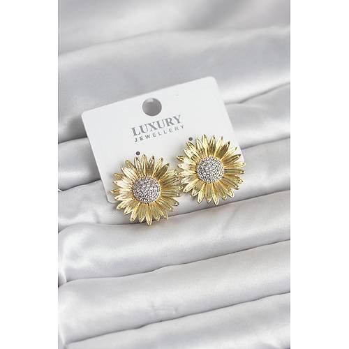 Papatya Model Zirkon Ta�l� Pirin� Gold Renk Kad�n K�pe