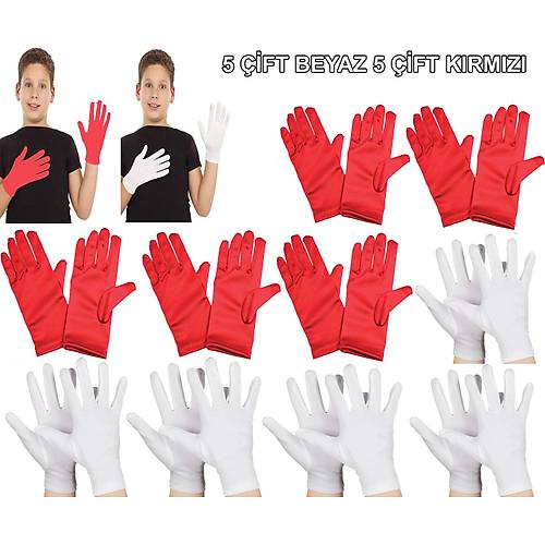 �ocuk G�steri Eldiven Seti � 5 �ift Beyaz & 5 �ift K�rm�z�