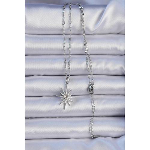 316L �elik Zincir G�m�� Renk Zirkon Ta�l� Kutup Y�ld�z� Kolye