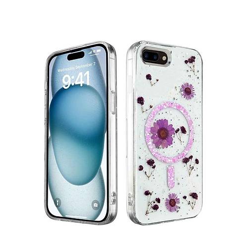 iPhone 7 Plus K�l�f Daisy Simli Magsafe Kapak - Mor