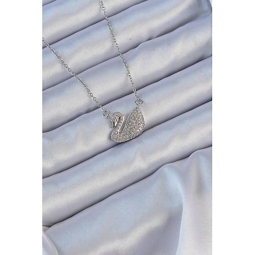 316L �elik Zincir G�m�� Renk Zirkon Ta�l� Ku�u Kolye