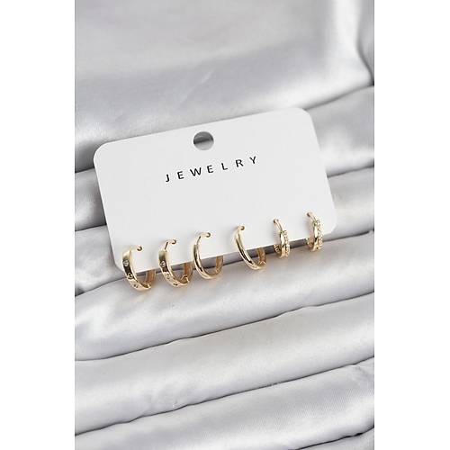 Gold Renk Pirin� 3 �ift Kad�n K�pe Seti