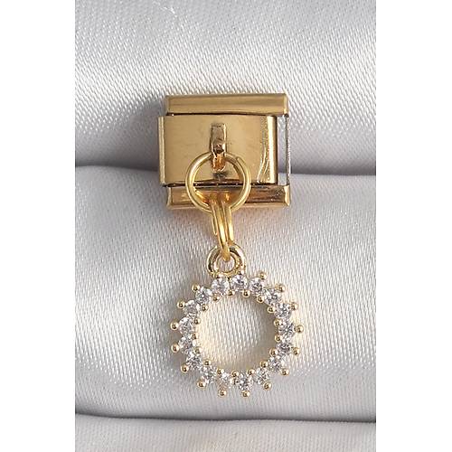 316L �elik Gold Renk Zirkon Ta�l� Sallant� G�ne� Model Nomination Charm