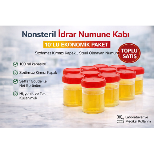 Nonsteril �drar Numune Kab� 100 ml S�zd�rmaz Kapakl� Steril Olmayan Numune Kab� Laboratuvar ve Medikal Kullan�m 10 Adet