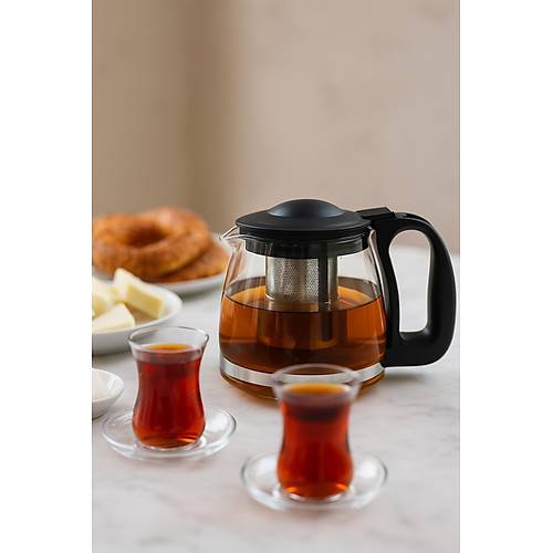 Cam Demlik 1250 ml Siyah Kapakl�