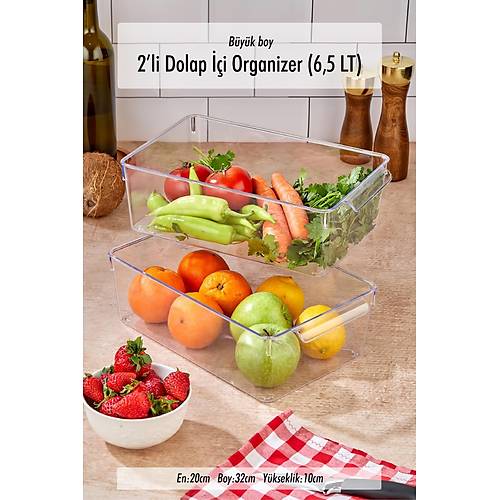 2'li B�y�k Boy Kapaks�z Dolap ��i Organizeri & K�r�lmaz D�zenleyici Kutu (6,5Lt)