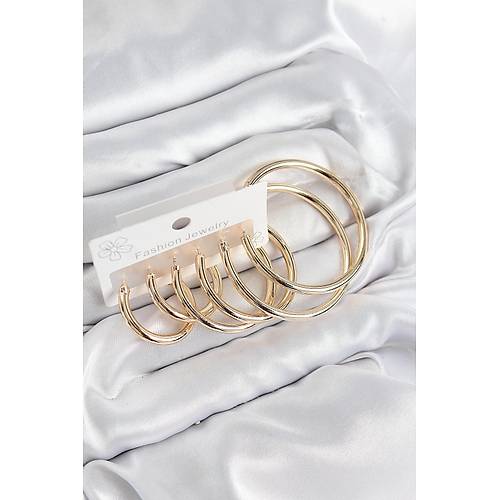Pirin� Halka Model Gold Renk Kad�n Set K�pe