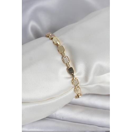 Pirin� Zirkon Ta�l� Gold Renk Kad�n Bileklik