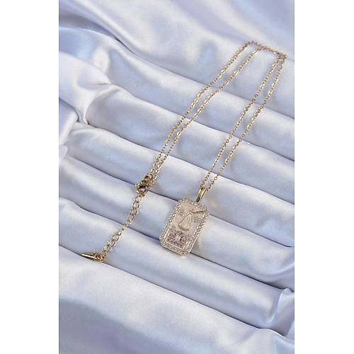 316L �elik Zincir Alt�n Renk Lila Zirkon Ta�l� Tarot Kolye